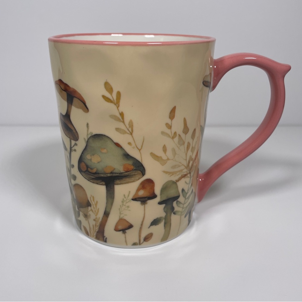 10 Strawberry Street Sylvie mug Mushroom Magic 20oz beige and pink cottagecore